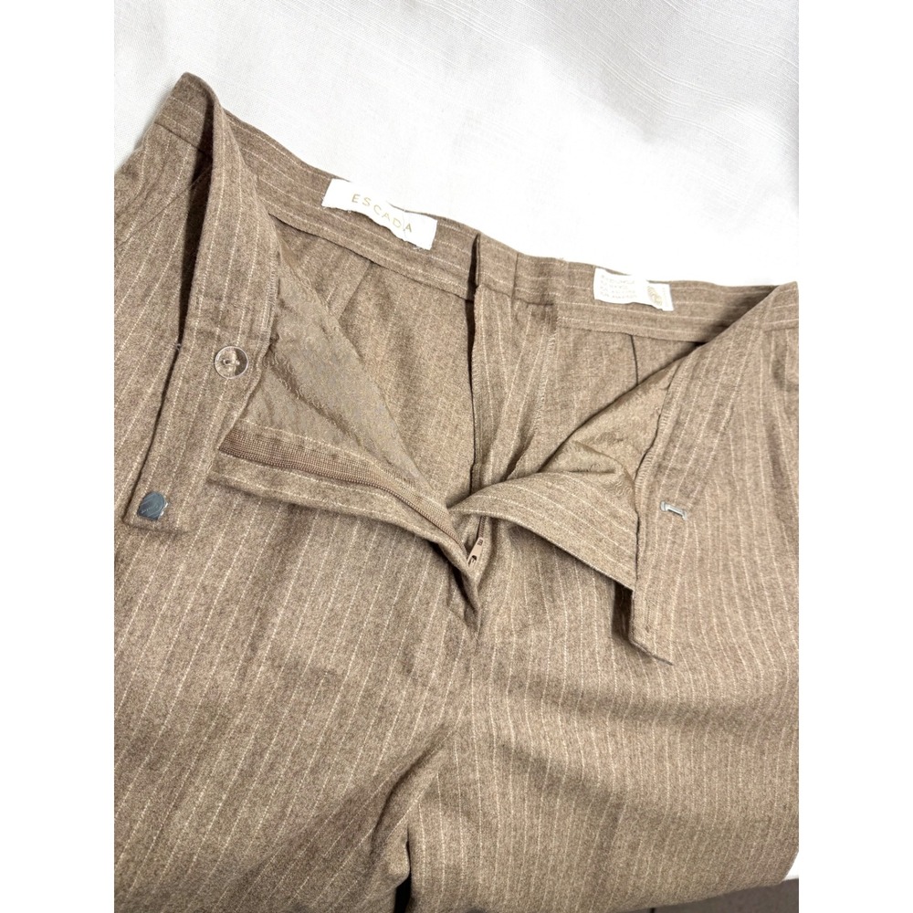 ESCADA Vintage Beige Pinstripe Pure New Wool High Rise Straight Leg Trousers, 30 - Picture 5 of 8